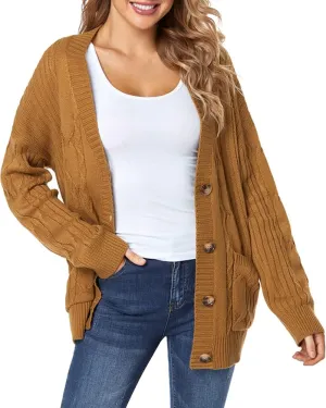 Fuinloth Women's Cardigan Sweater, Oversized Chunky Knit Button Closure with Pockets