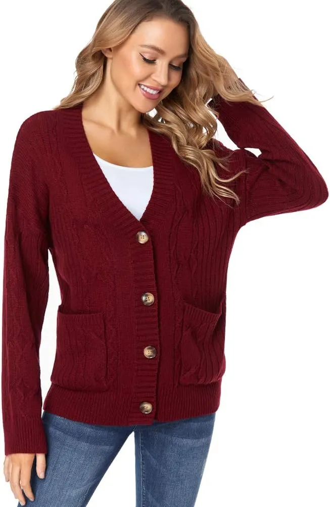 Fuinloth Women's Cardigan Sweater, Oversized Chunky Knit Button Closure with Pockets