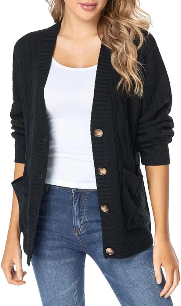 Fuinloth Women's Cardigan Sweater, Oversized Chunky Knit Button Closure with Pockets