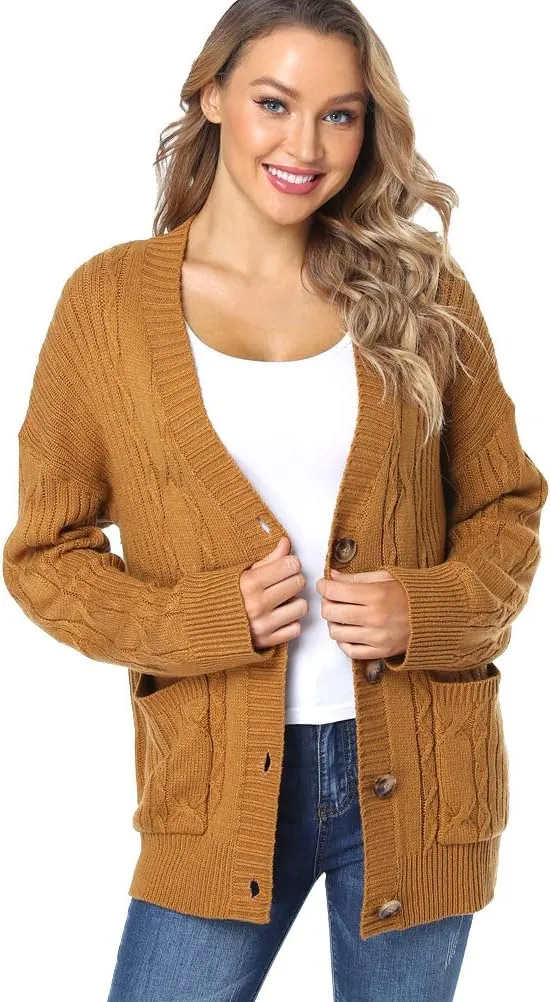 Fuinloth Women's Cardigan Sweater, Oversized Chunky Knit Button Closure with Pockets
