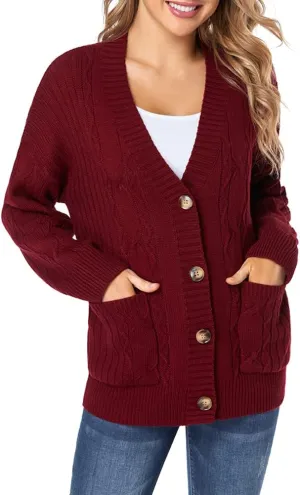 Fuinloth Women's Cardigan Sweater, Oversized Chunky Knit Button Closure with Pockets