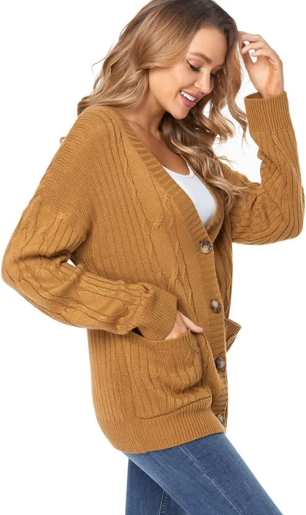 Fuinloth Women's Cardigan Sweater, Oversized Chunky Knit Button Closure with Pockets