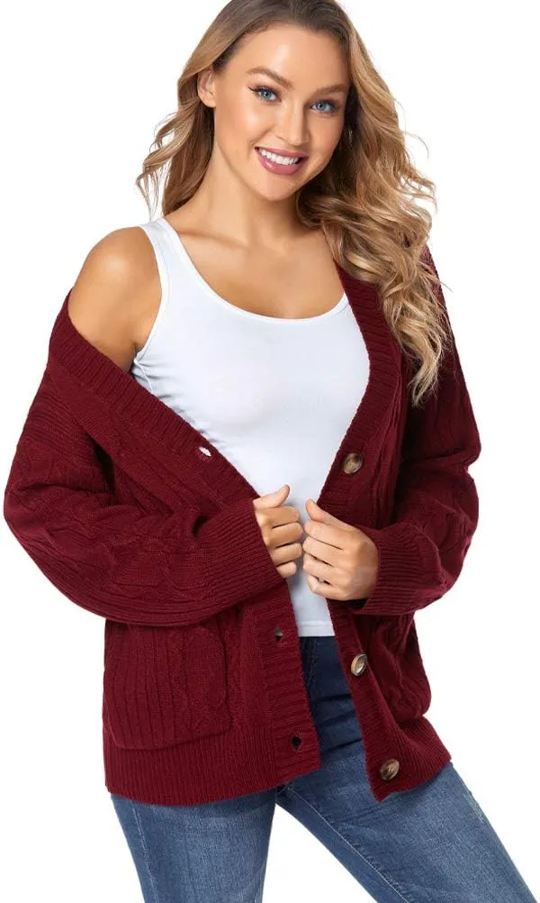 Fuinloth Women's Cardigan Sweater, Oversized Chunky Knit Button Closure with Pockets