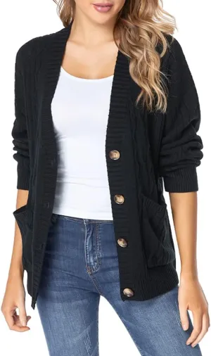 Fuinloth Women's Cardigan Sweater, Oversized Chunky Knit Button Closure with Pockets