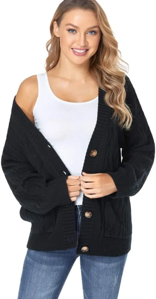 Fuinloth Women's Cardigan Sweater, Oversized Chunky Knit Button Closure with Pockets