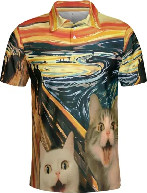 Funny Cat Polo Shirts for Men - Galaxy Cat Mens Quick Dry Short Sleeve Polo Shirts Series 28