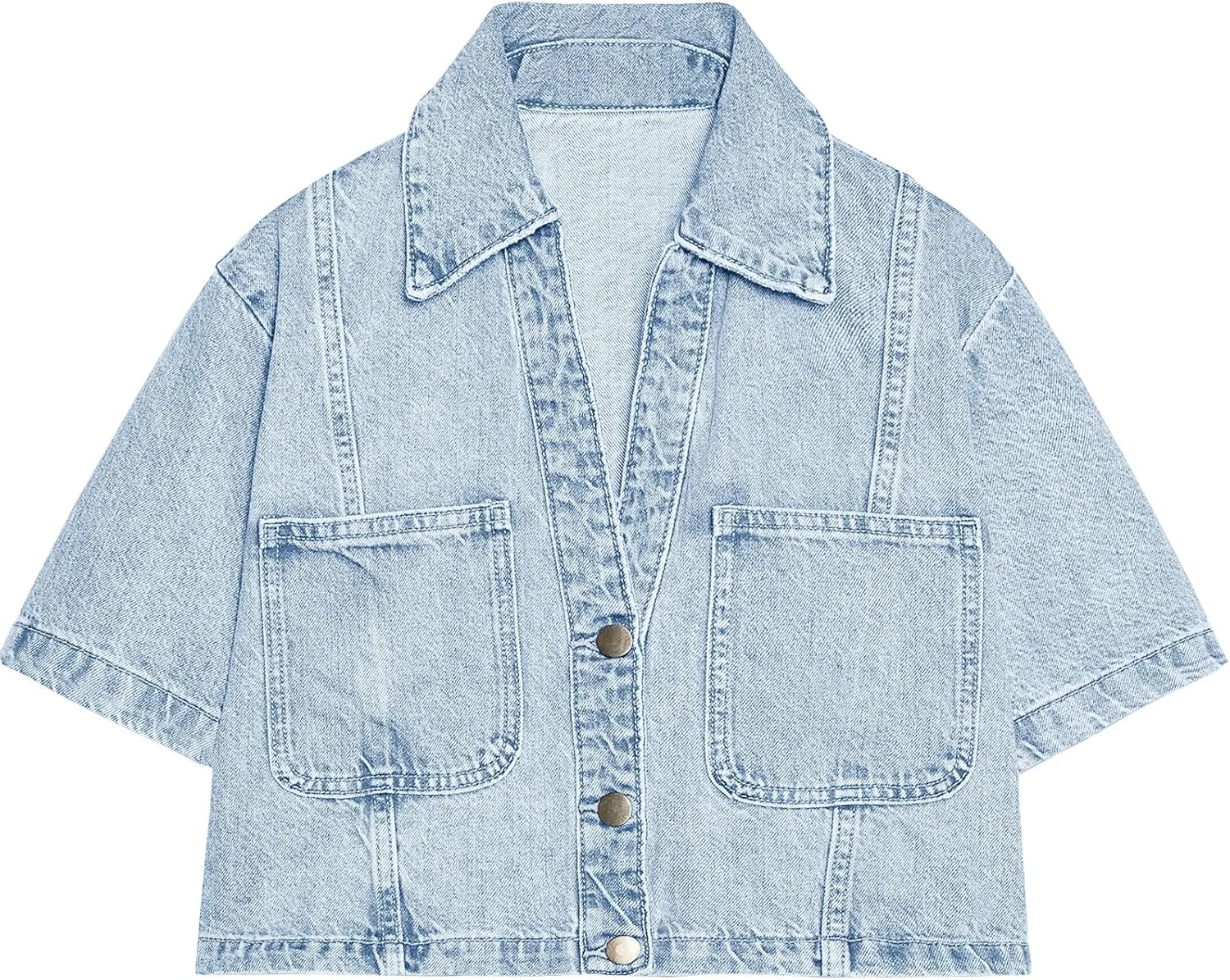 Gacaky Women's Cropped Denim Jackets Fashion Short Sleeve Lapel Button Down Trucker Jean Jackets Coats 2025 Outfits Clothes