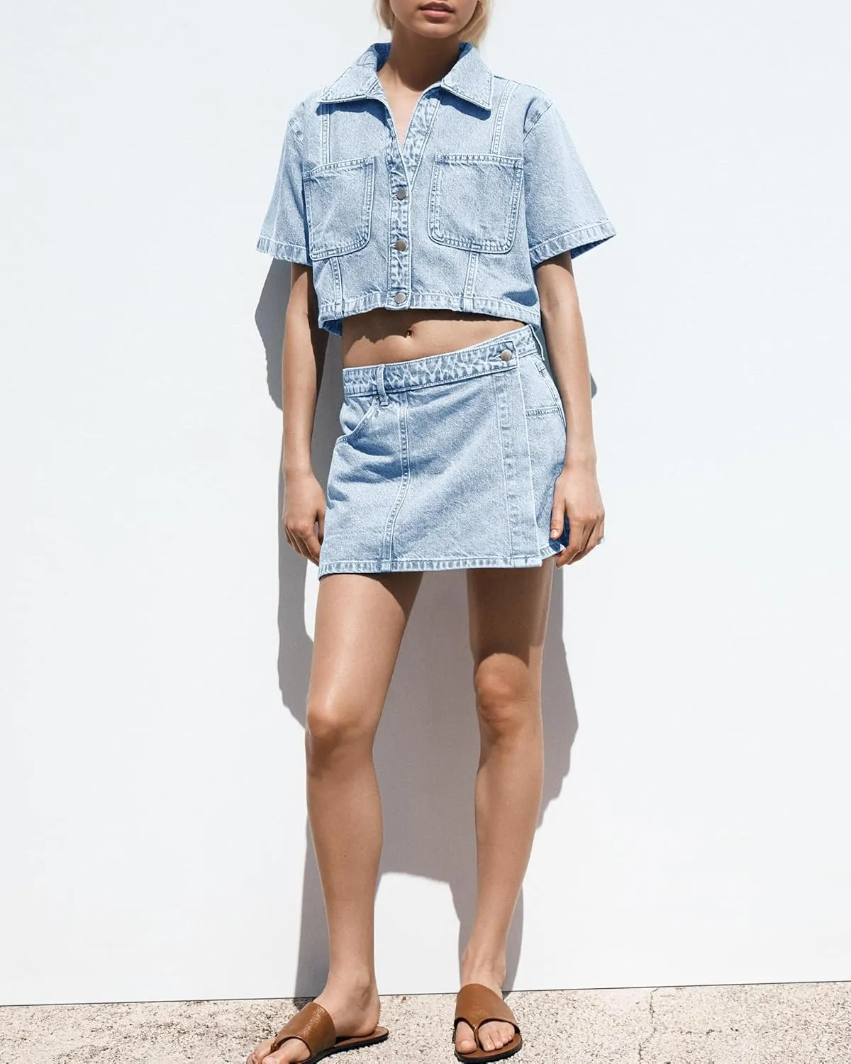 Gacaky Women's Cropped Denim Jackets Fashion Short Sleeve Lapel Button Down Trucker Jean Jackets Coats 2025 Outfits Clothes
