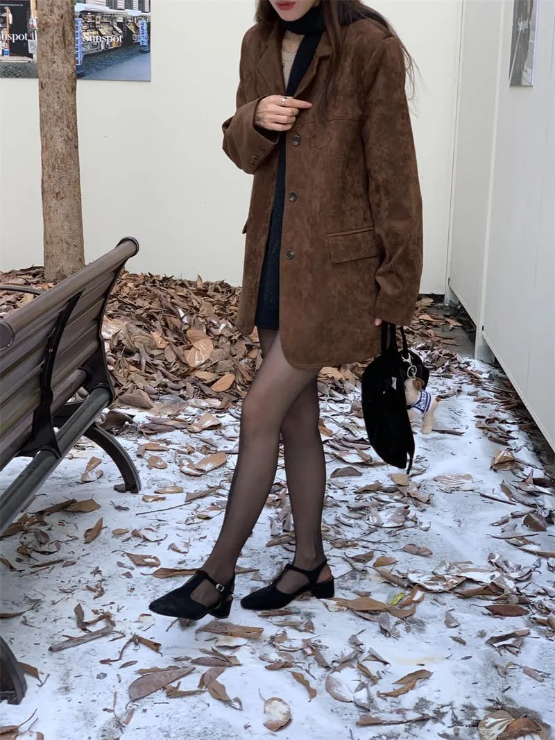 GGOOB Suede Jacket Y2k Outerwear Oversized Blazers Brown Faux Leather Jacket Women Old Money Aesthetic Winter