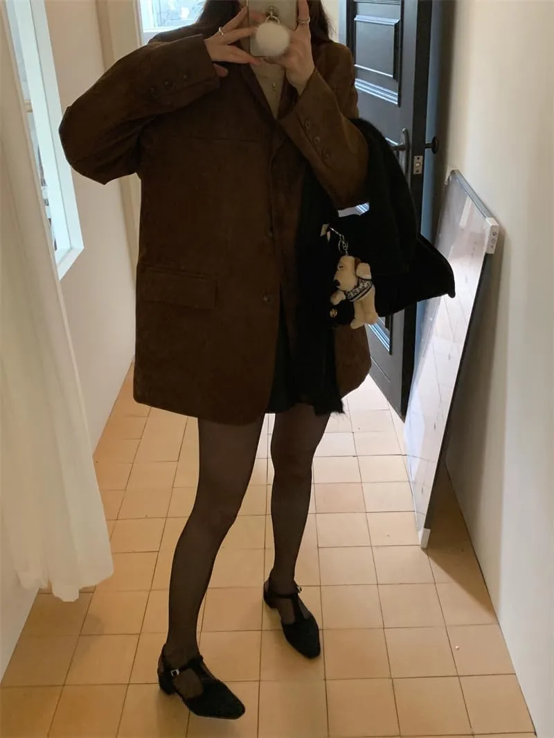 GGOOB Suede Jacket Y2k Outerwear Oversized Blazers Brown Faux Leather Jacket Women Old Money Aesthetic Winter