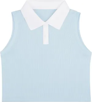 Girls Crop Tops Sleeveless Polo Shirts Athletic Tank Tops Golf Tennis T-Shirts with Collared Quick Dry Casual