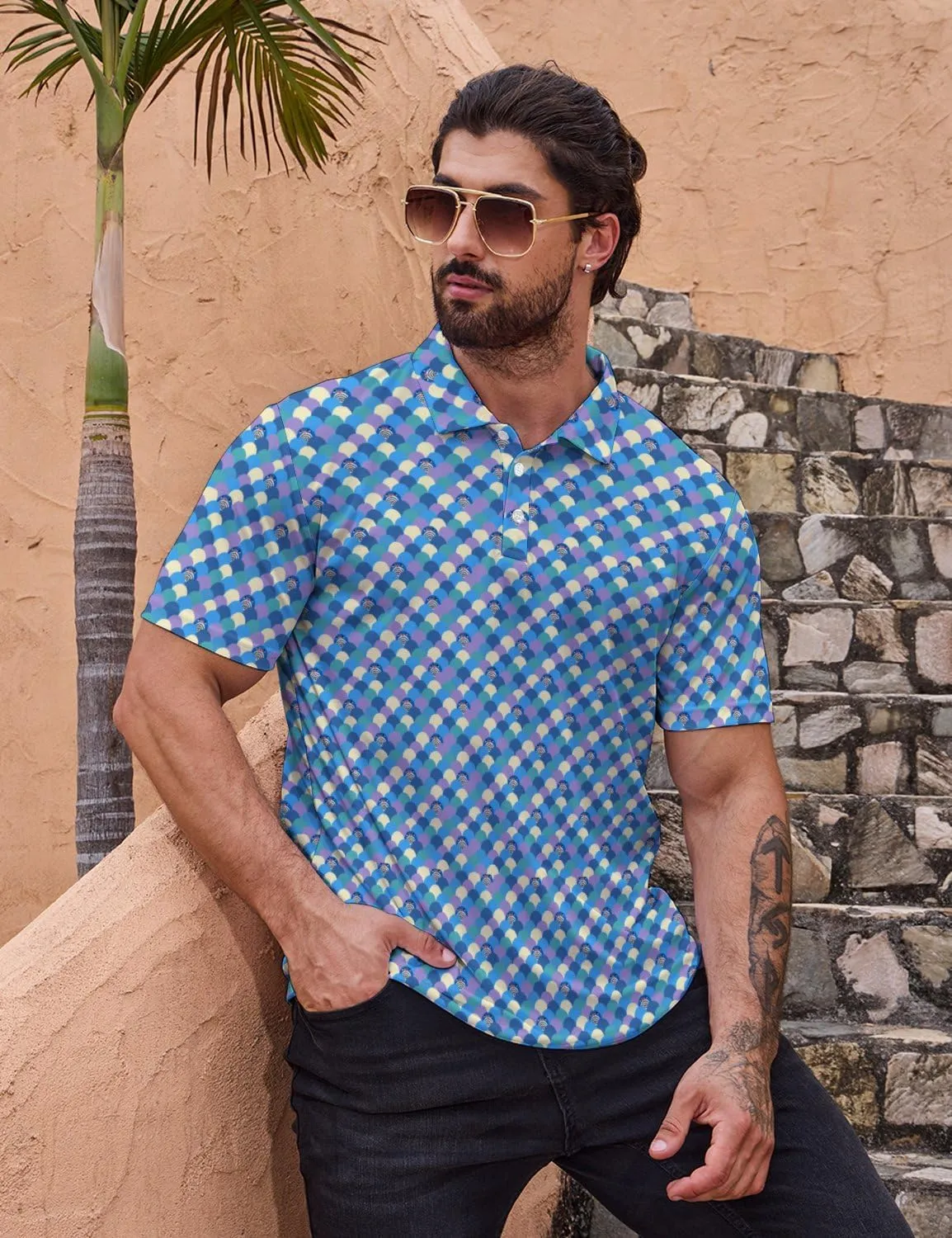 Golf Polo Shirts for Men Moisture Wicking Quick Dry Mens Golf Shirts 4-Way Stretch Funny Polo Short Sleeve