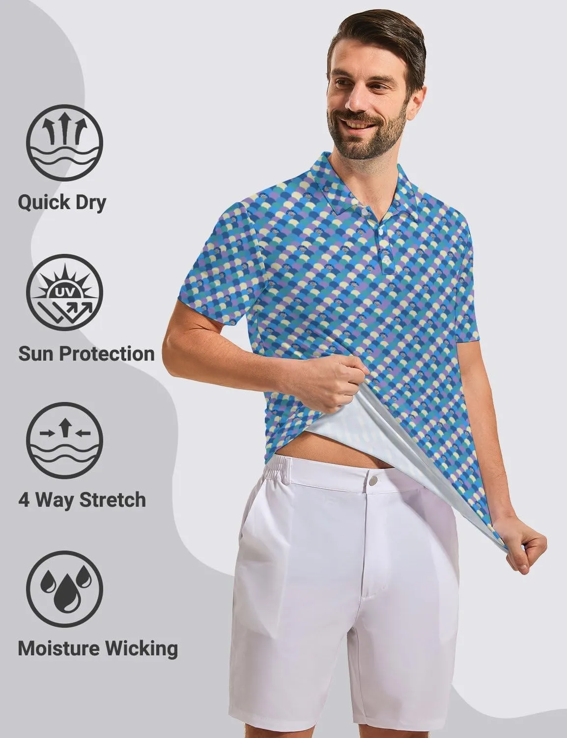 Golf Polo Shirts for Men Moisture Wicking Quick Dry Mens Golf Shirts 4-Way Stretch Funny Polo Short Sleeve