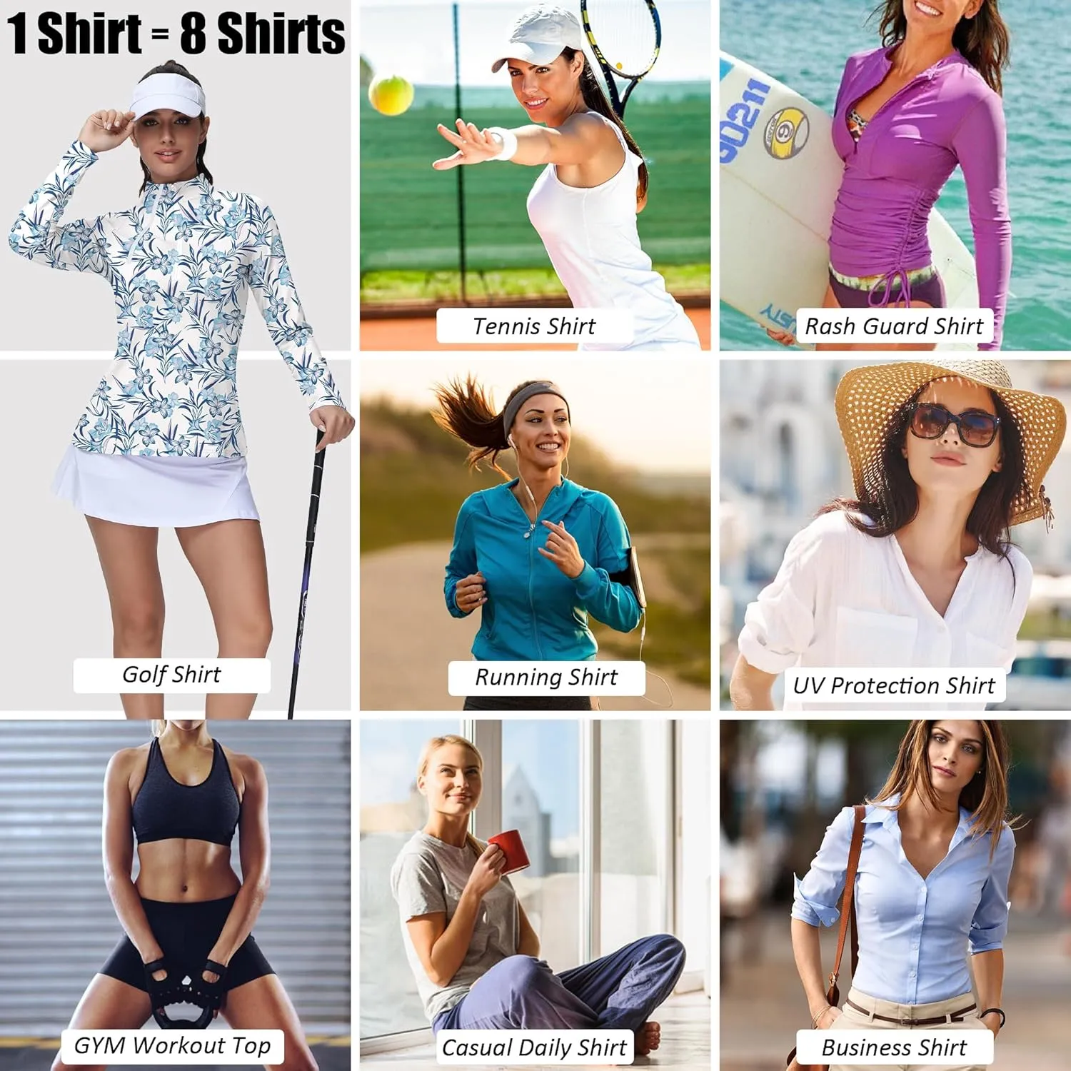 Golf Shirts for Woman UPF 50  Sun Protection Quick Dry Lightweight Long Sleeve Polo Shirts for Woman Rash Guard