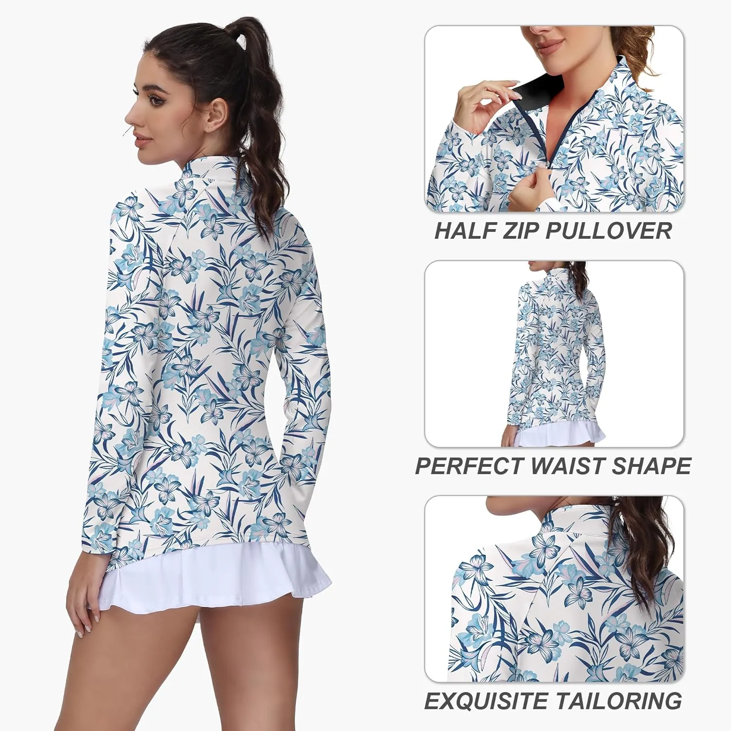 Golf Shirts for Woman UPF 50  Sun Protection Quick Dry Lightweight Long Sleeve Polo Shirts for Woman Rash Guard