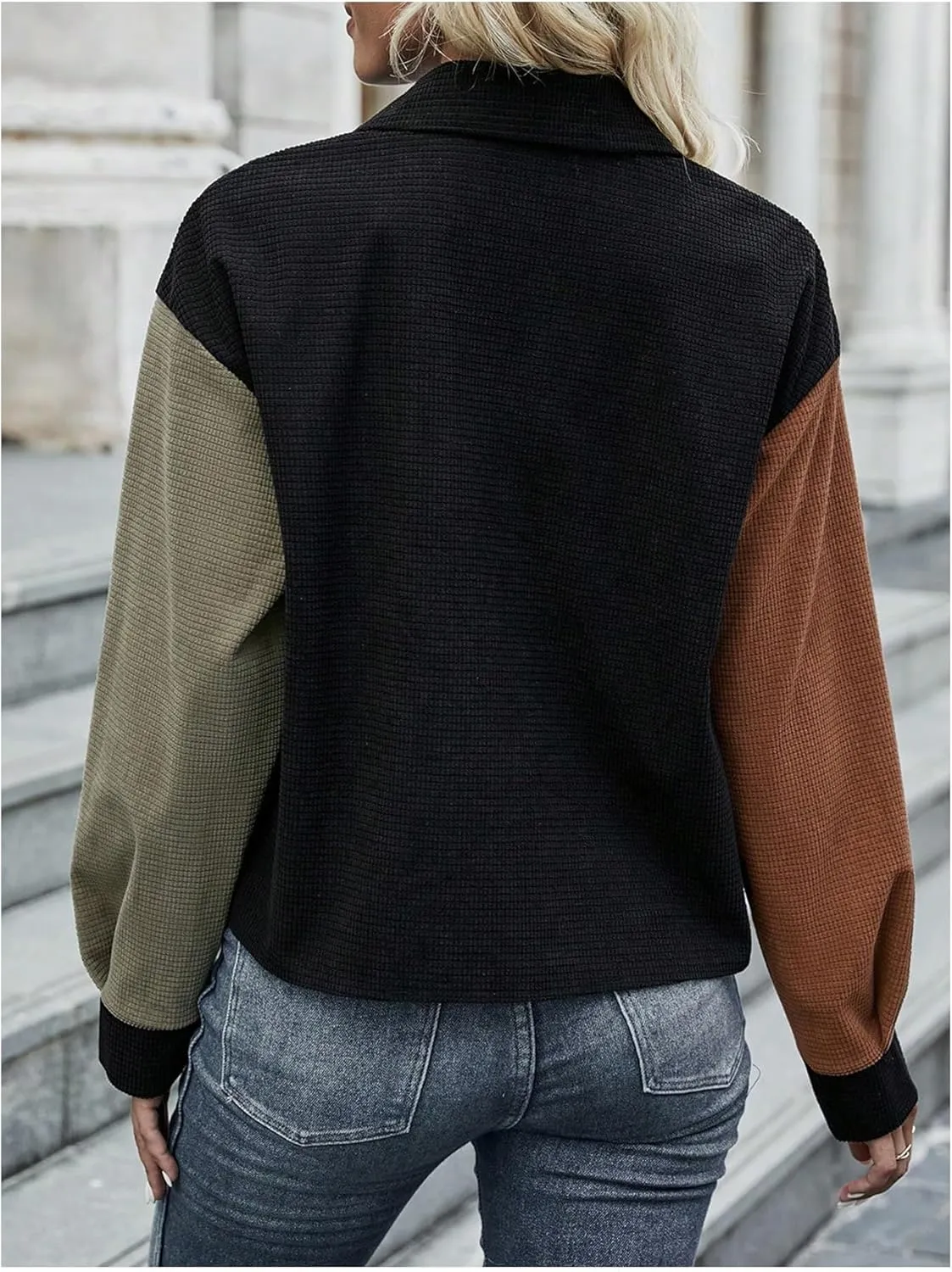 GORGLITTER Women's Color Block Button Down Caridiagn Sweaters Long Sleeve Collared Knit Tops