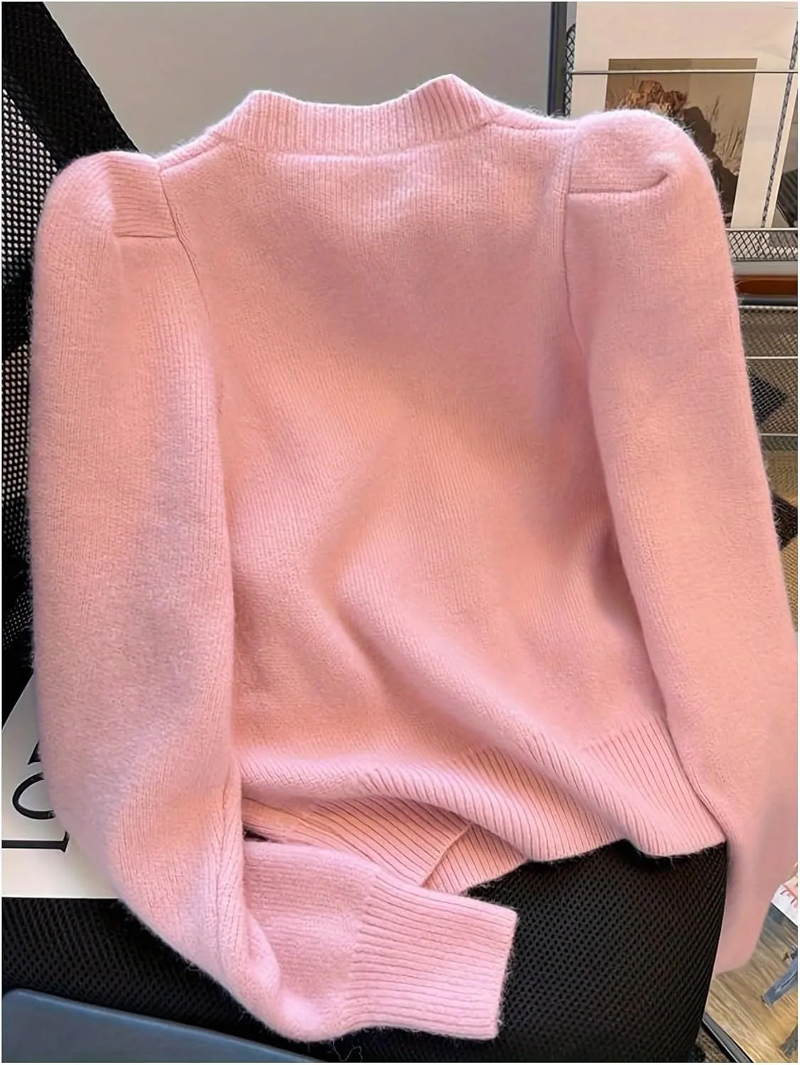 GORGLITTER Women's Pearl Cardigan Sweaters Long Sleeve Metallic Button Sweater Knit Tops