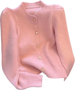 GORGLITTER Women's Pearl Cardigan Sweaters Long Sleeve Metallic Button Sweater Knit Tops