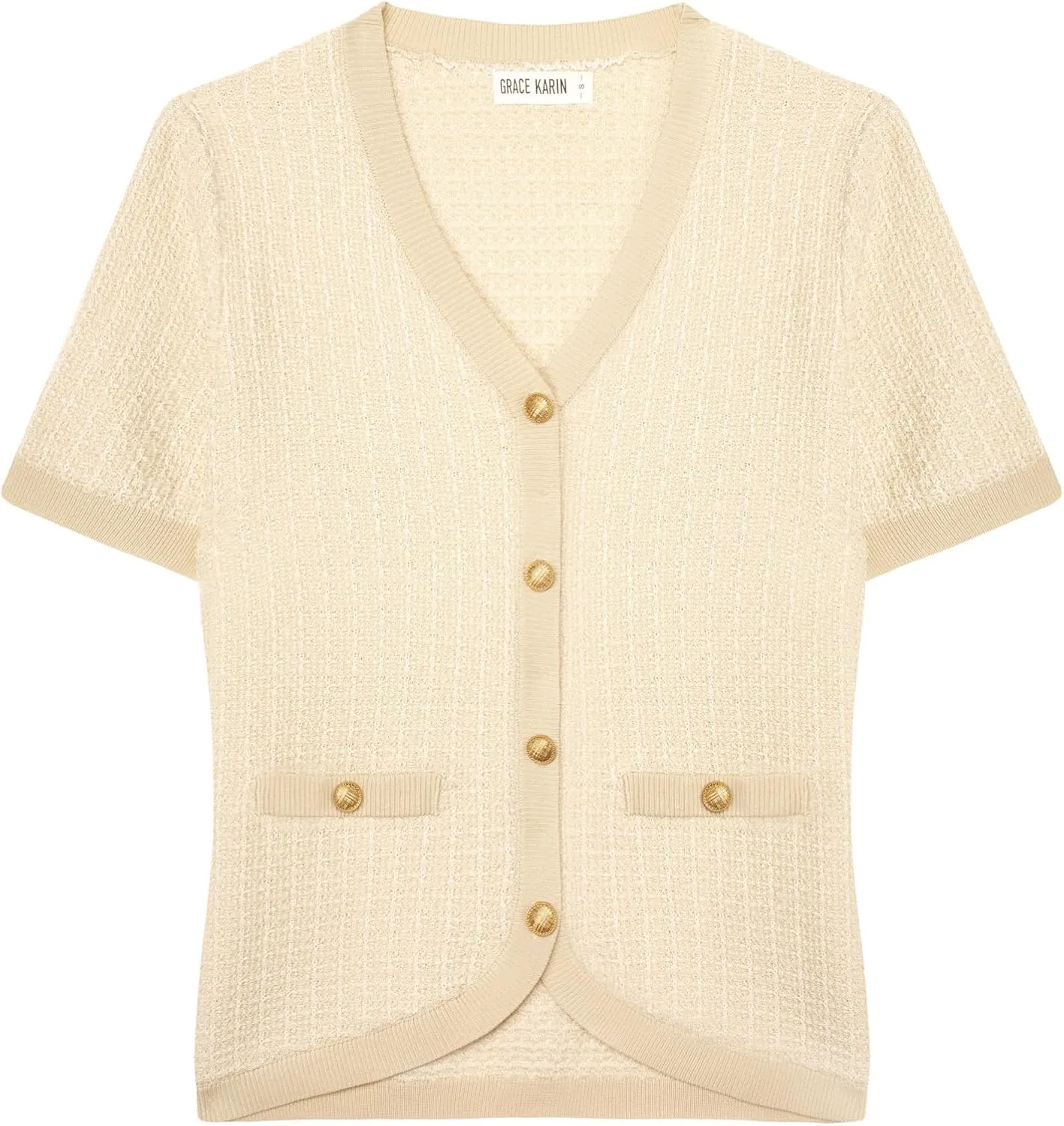 GRACE KARIN Womens Summer Cardigan Sweater 2025 Button Down Short Sleeve Cropped Lightweight V Neck Elegant Tweed Tops