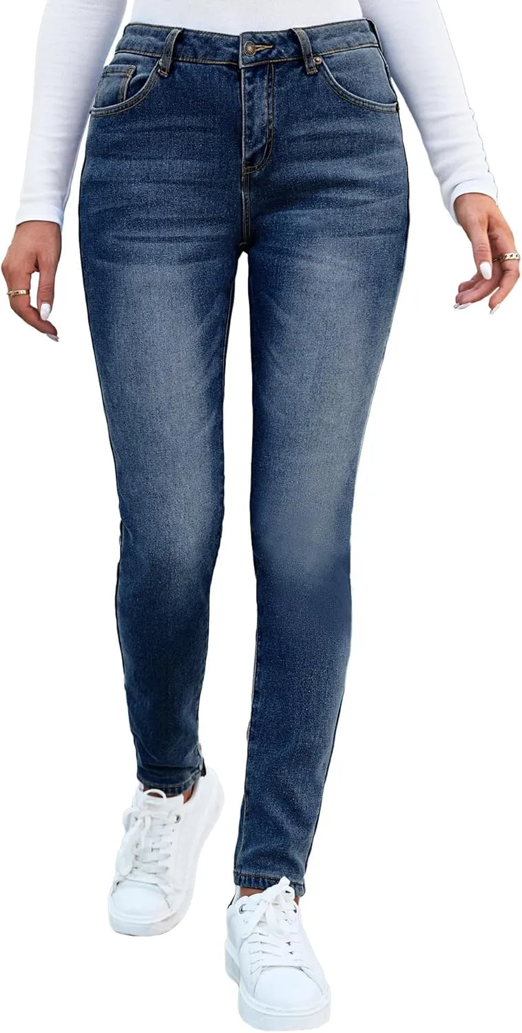 GRAPENT Fleece Lined Leggings Womens Skinny Jeans High Waisted Thermal Jeggings Winter Stretch Denim Pants Warm