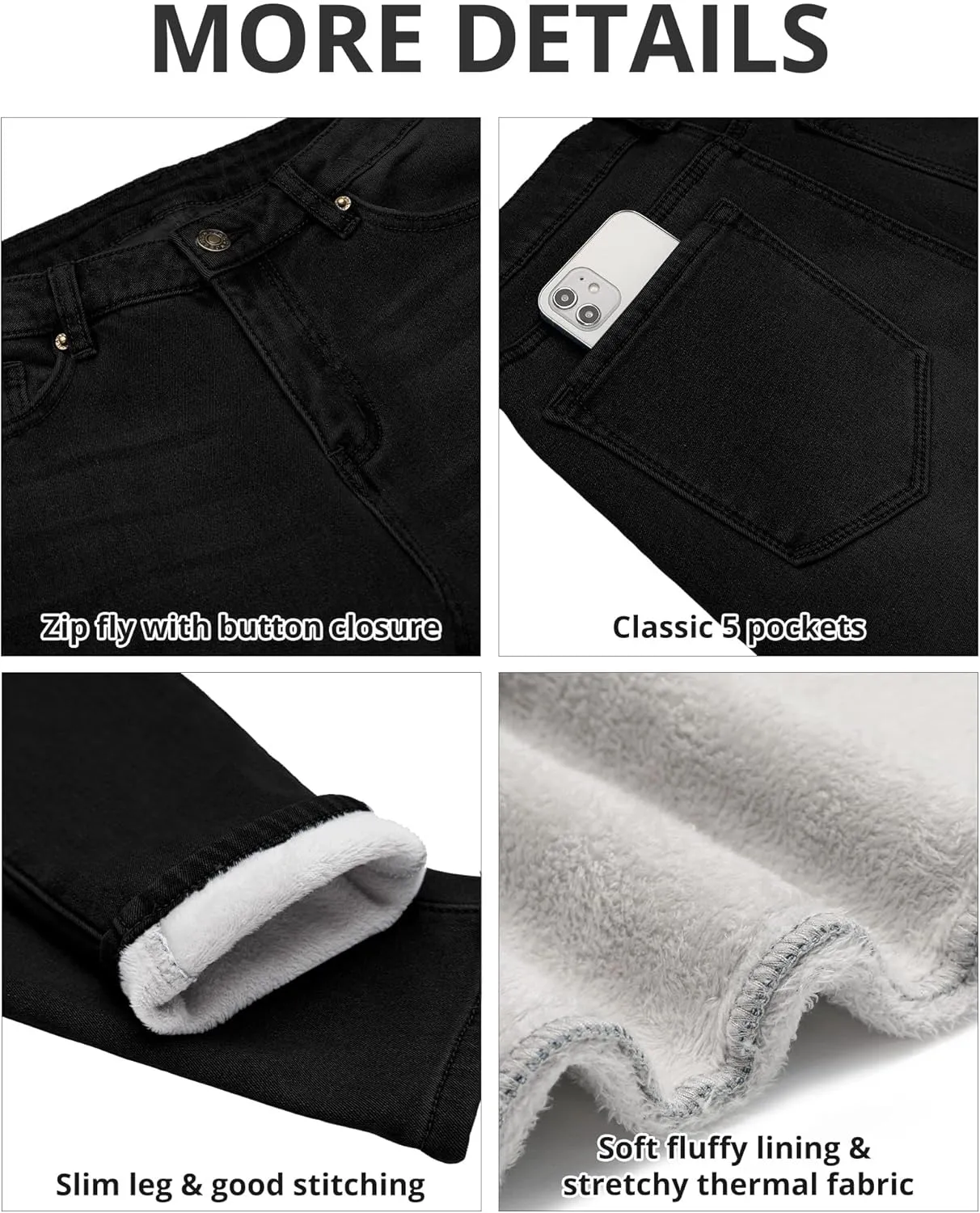 GRAPENT Fleece Lined Leggings Womens Skinny Jeans High Waisted Thermal Jeggings Winter Stretch Denim Pants Warm