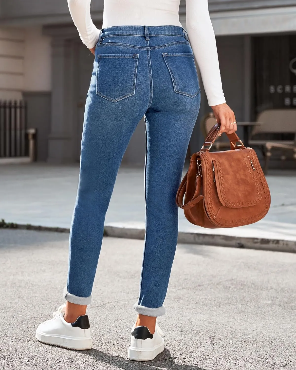 GRAPENT Fleece Lined Leggings Womens Skinny Jeans High Waisted Thermal Jeggings Winter Stretch Denim Pants Warm