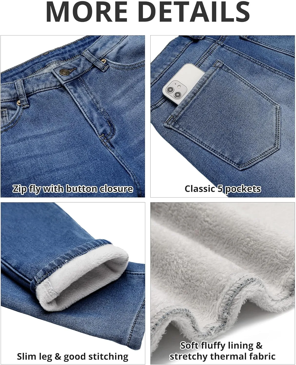 GRAPENT Fleece Lined Leggings Womens Skinny Jeans High Waisted Thermal Jeggings Winter Stretch Denim Pants Warm