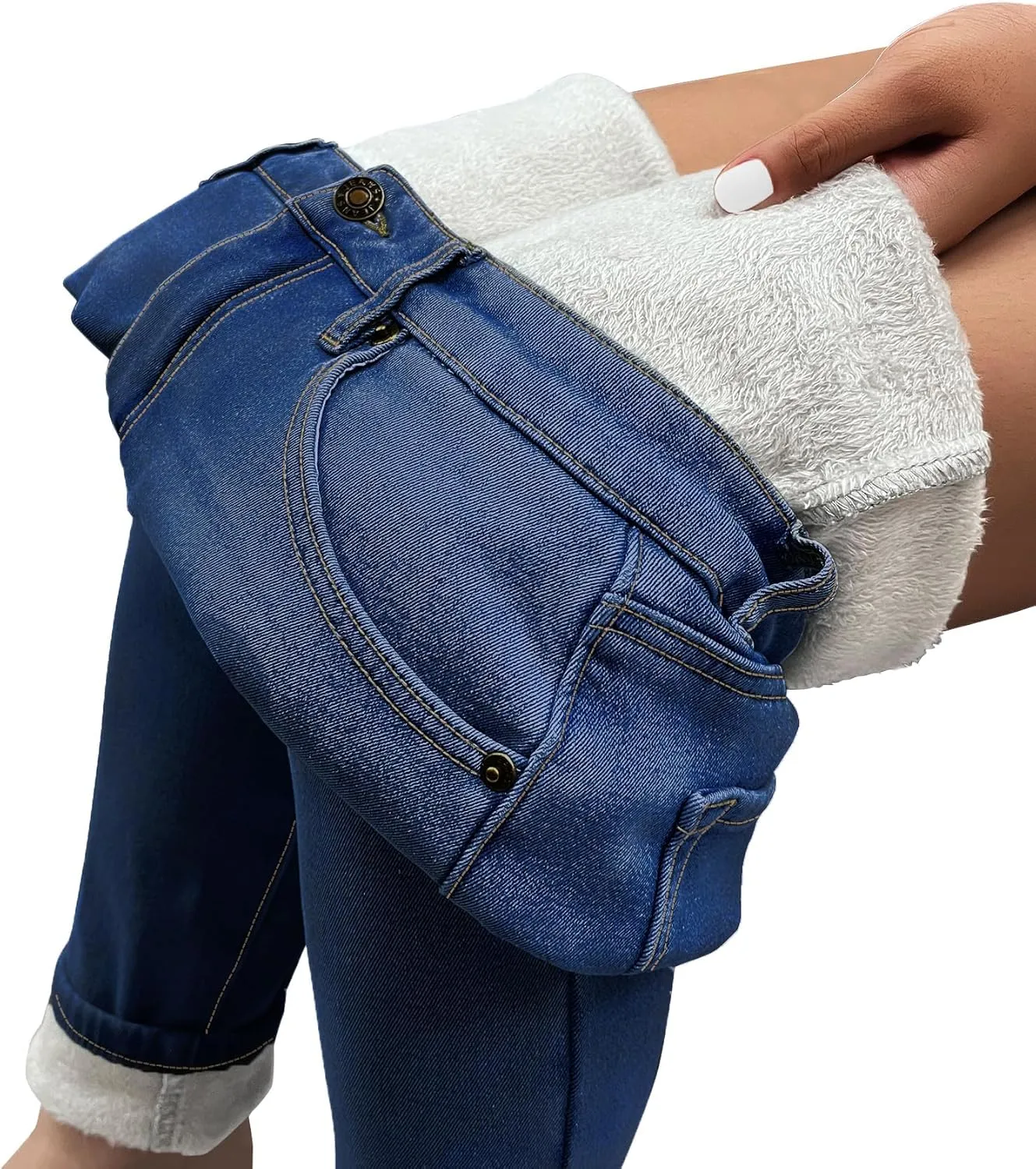GRAPENT Fleece Lined Leggings Womens Skinny Jeans High Waisted Thermal Jeggings Winter Stretch Denim Pants Warm