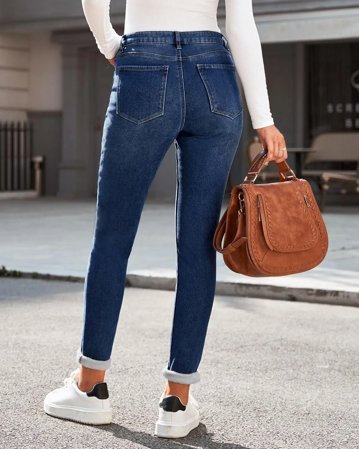 GRAPENT Fleece Lined Leggings Womens Skinny Jeans High Waisted Thermal Jeggings Winter Stretch Denim Pants Warm