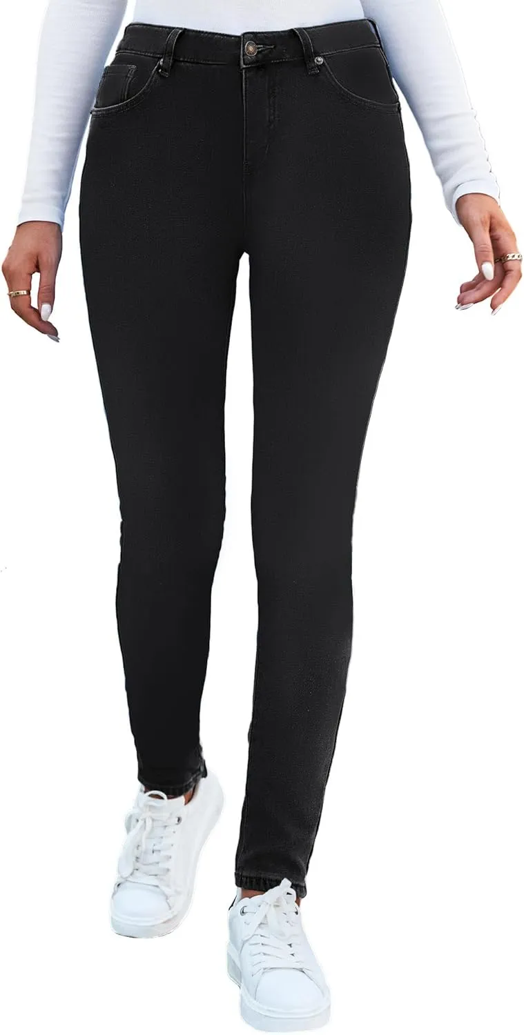GRAPENT Fleece Lined Leggings Womens Skinny Jeans High Waisted Thermal Jeggings Winter Stretch Denim Pants Warm