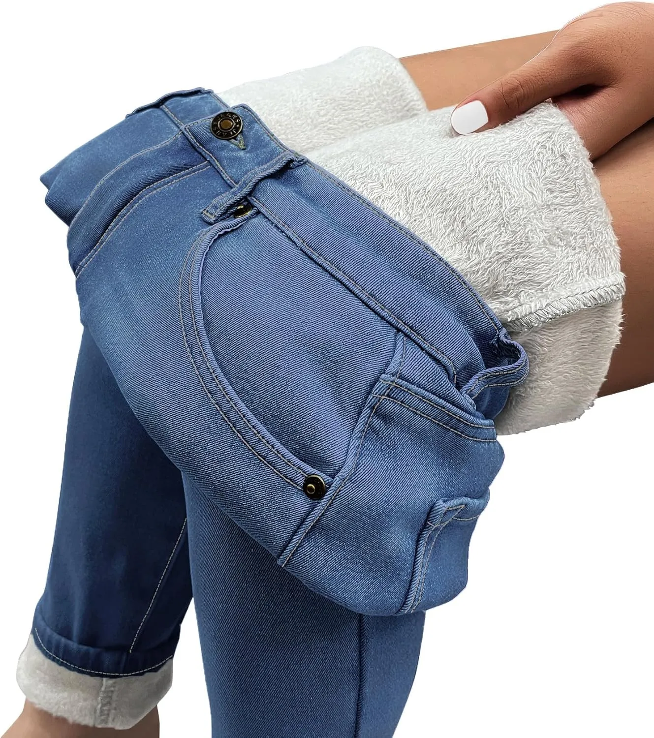 GRAPENT Fleece Lined Leggings Womens Skinny Jeans High Waisted Thermal Jeggings Winter Stretch Denim Pants Warm