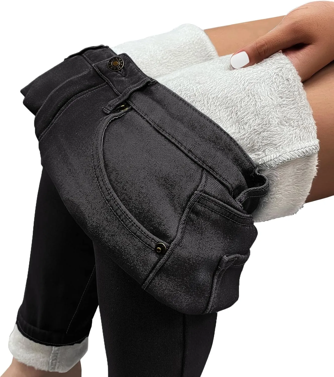 GRAPENT Fleece Lined Leggings Womens Skinny Jeans High Waisted Thermal Jeggings Winter Stretch Denim Pants Warm