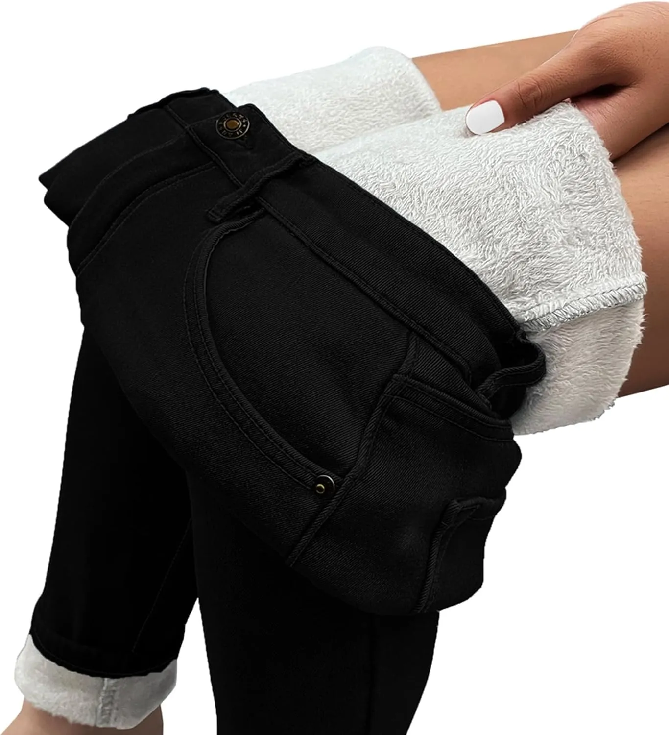 GRAPENT Fleece Lined Leggings Womens Skinny Jeans High Waisted Thermal Jeggings Winter Stretch Denim Pants Warm