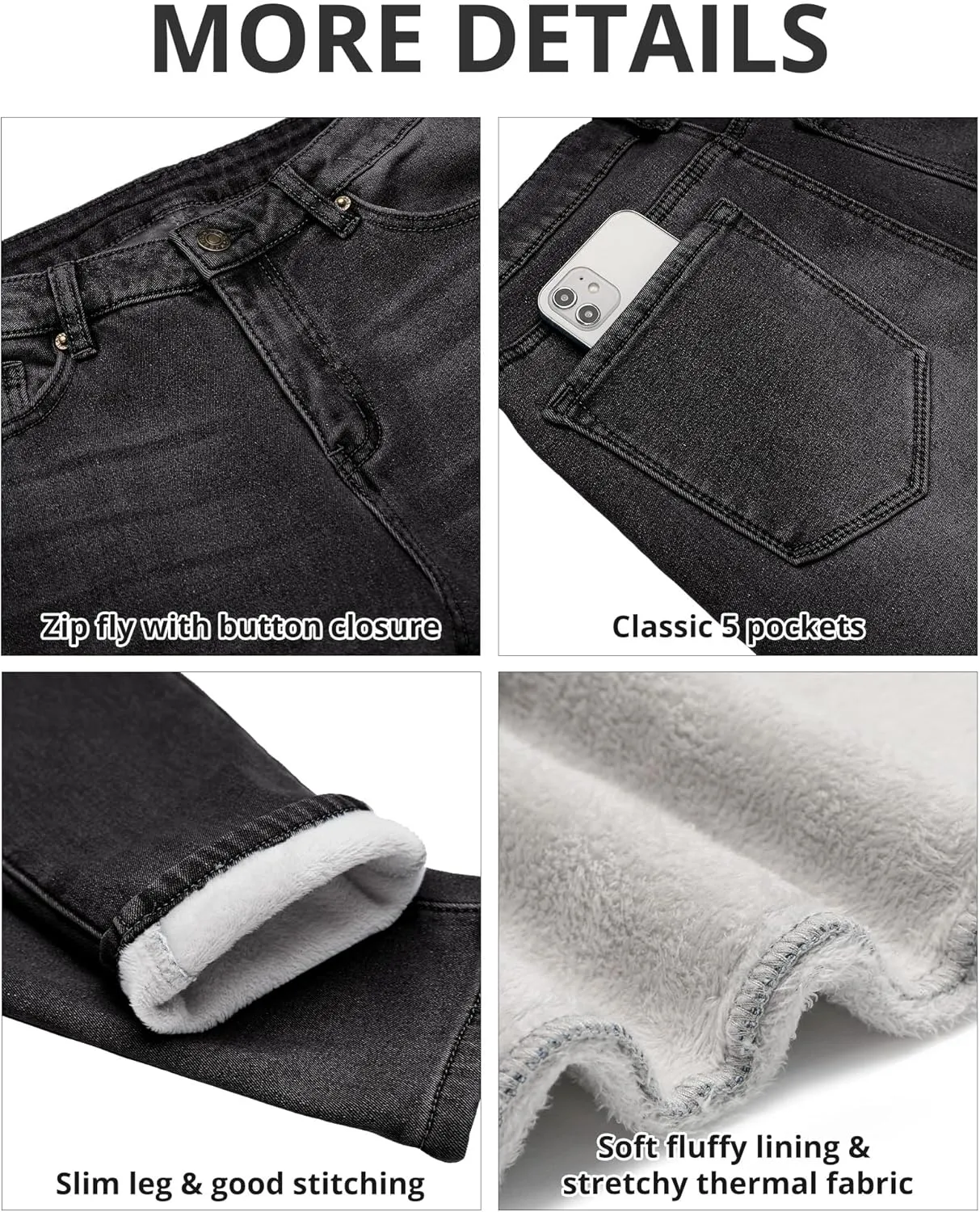 GRAPENT Fleece Lined Leggings Womens Skinny Jeans High Waisted Thermal Jeggings Winter Stretch Denim Pants Warm