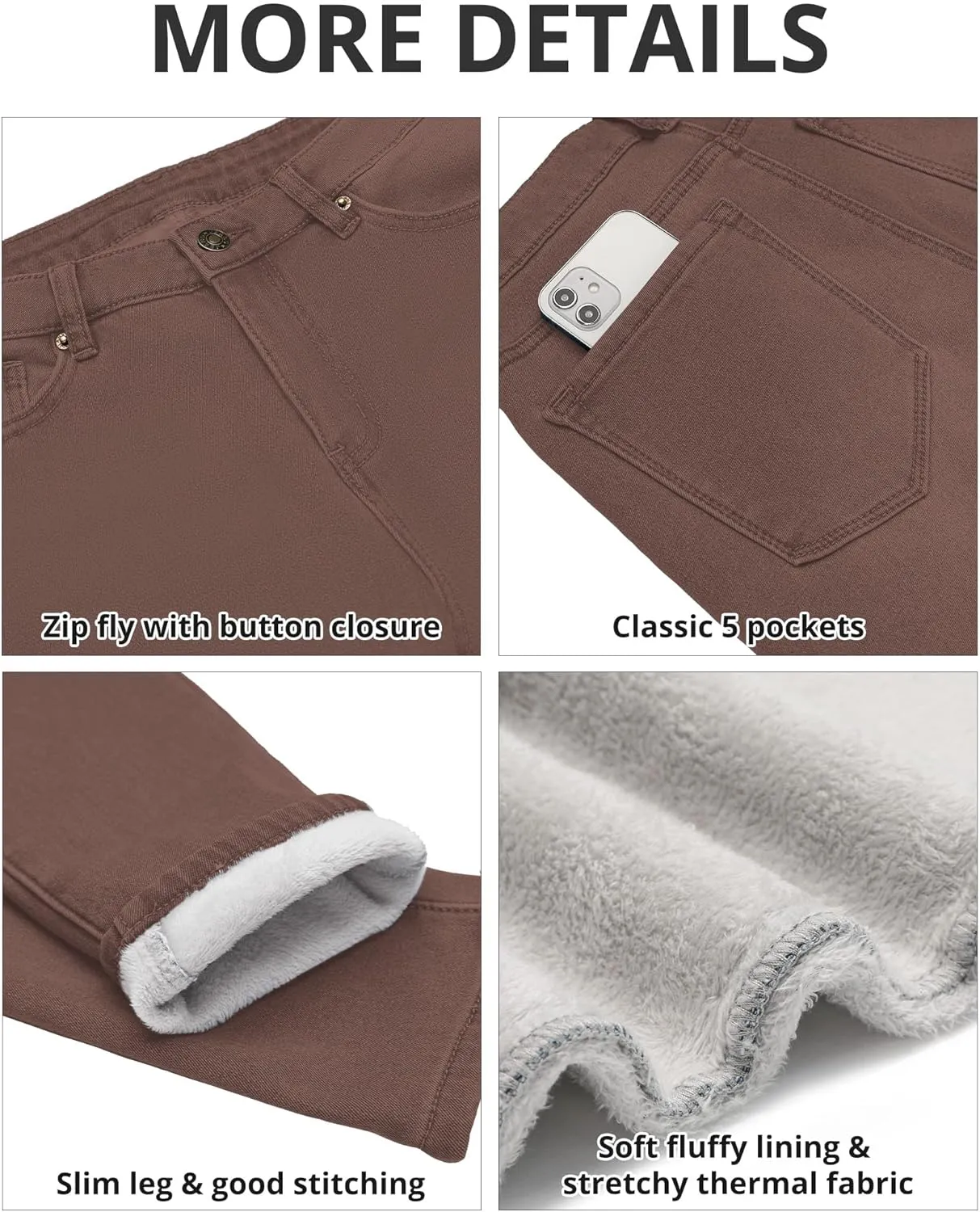 GRAPENT Fleece Lined Leggings Womens Skinny Jeans High Waisted Thermal Jeggings Winter Stretch Denim Pants Warm