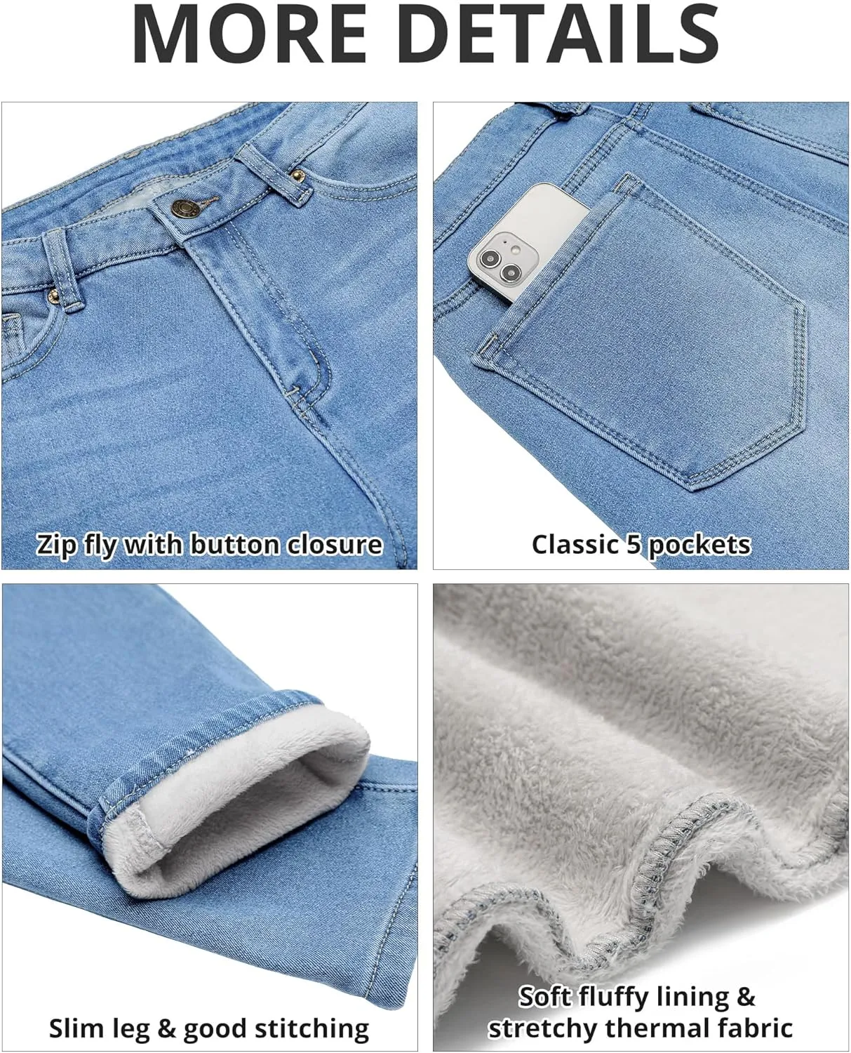 GRAPENT Fleece Lined Leggings Womens Skinny Jeans High Waisted Thermal Jeggings Winter Stretch Denim Pants Warm