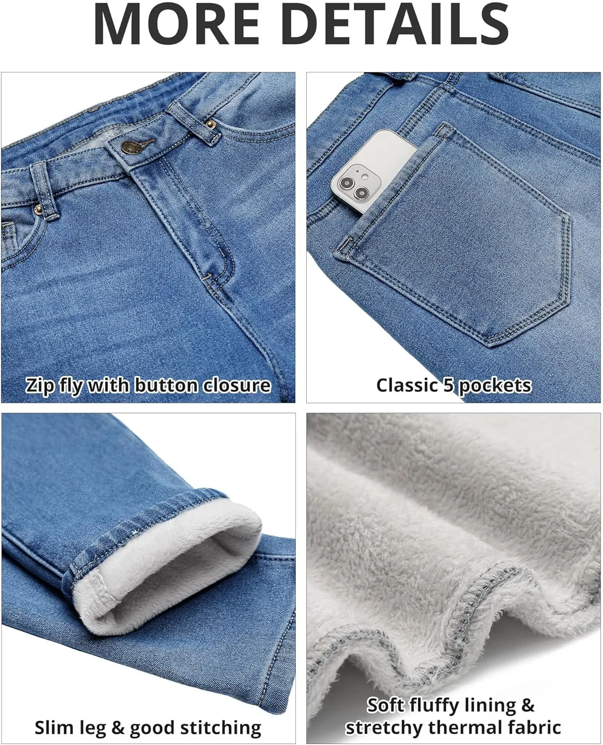 GRAPENT Fleece Lined Leggings Womens Skinny Jeans High Waisted Thermal Jeggings Winter Stretch Denim Pants Warm