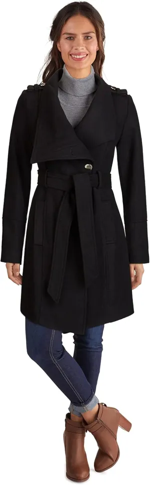 GUESS Wool Jackets for Women, Mid-Weight Coat with Adjustable Belt