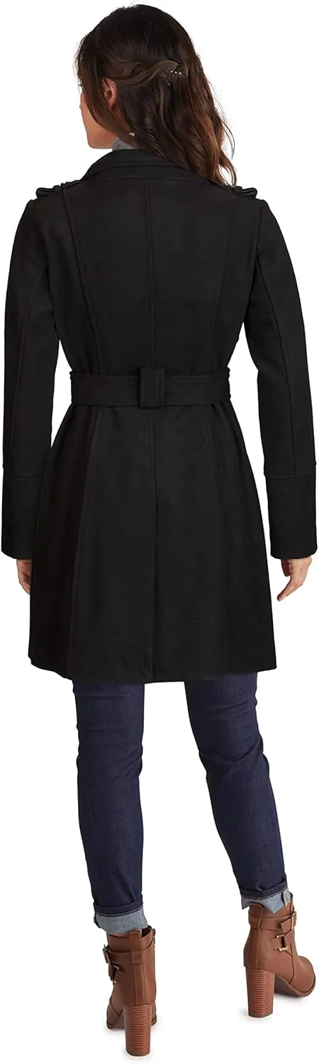 GUESS Wool Jackets for Women, Mid-Weight Coat with Adjustable Belt