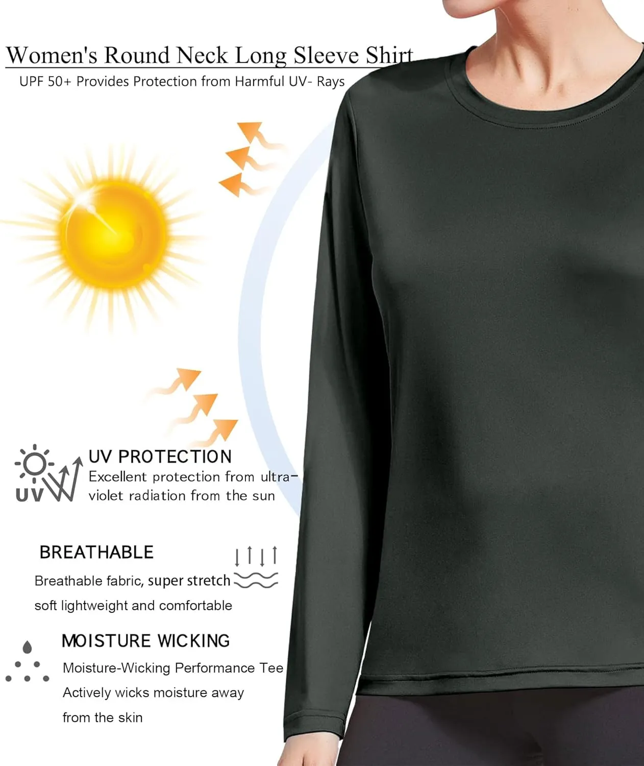 HIBETY 3 Pack Women's UPF 50  Sun Protection Shirts, Workout Gym Long Sleeve Shirts, Quick Dry Tops
