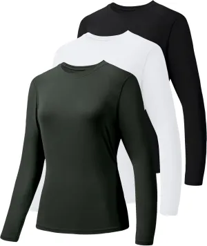 HIBETY 3 Pack Women's UPF 50  Sun Protection Shirts, Workout Gym Long Sleeve Shirts, Quick Dry Tops