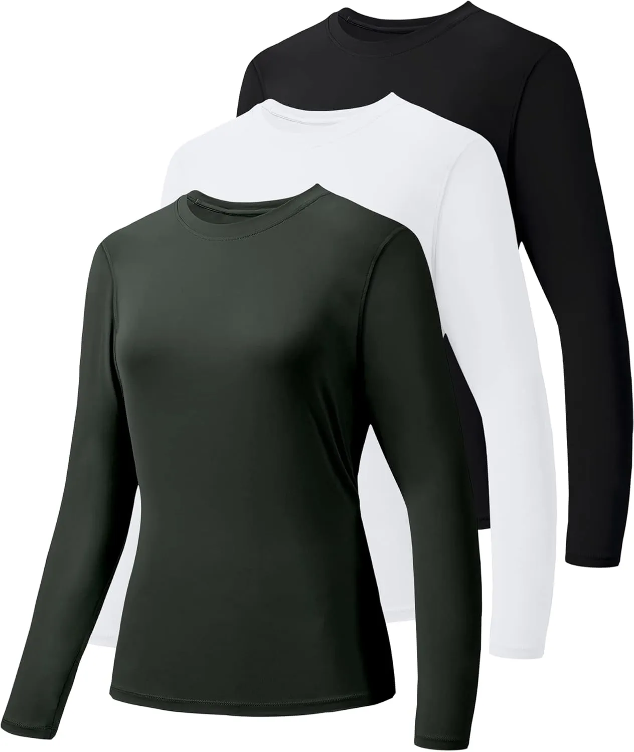 HIBETY 3 Pack Women's UPF 50  Sun Protection Shirts, Workout Gym Long Sleeve Shirts, Quick Dry Tops