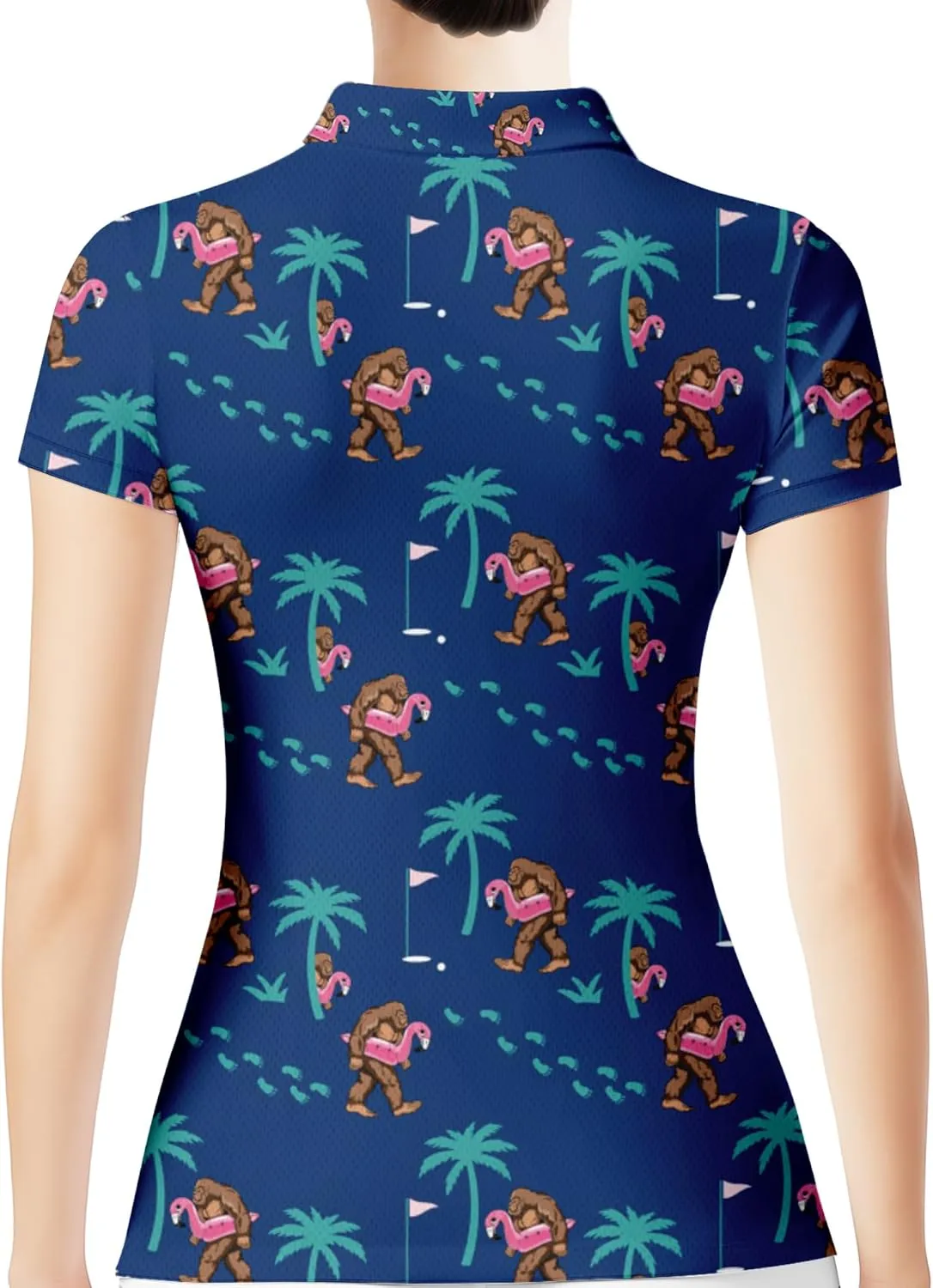 HIVICHI Funny Golf Shirts for Women Cute Crazy Print Moisture Wicking Short Sleeve Polo Shirts for Women