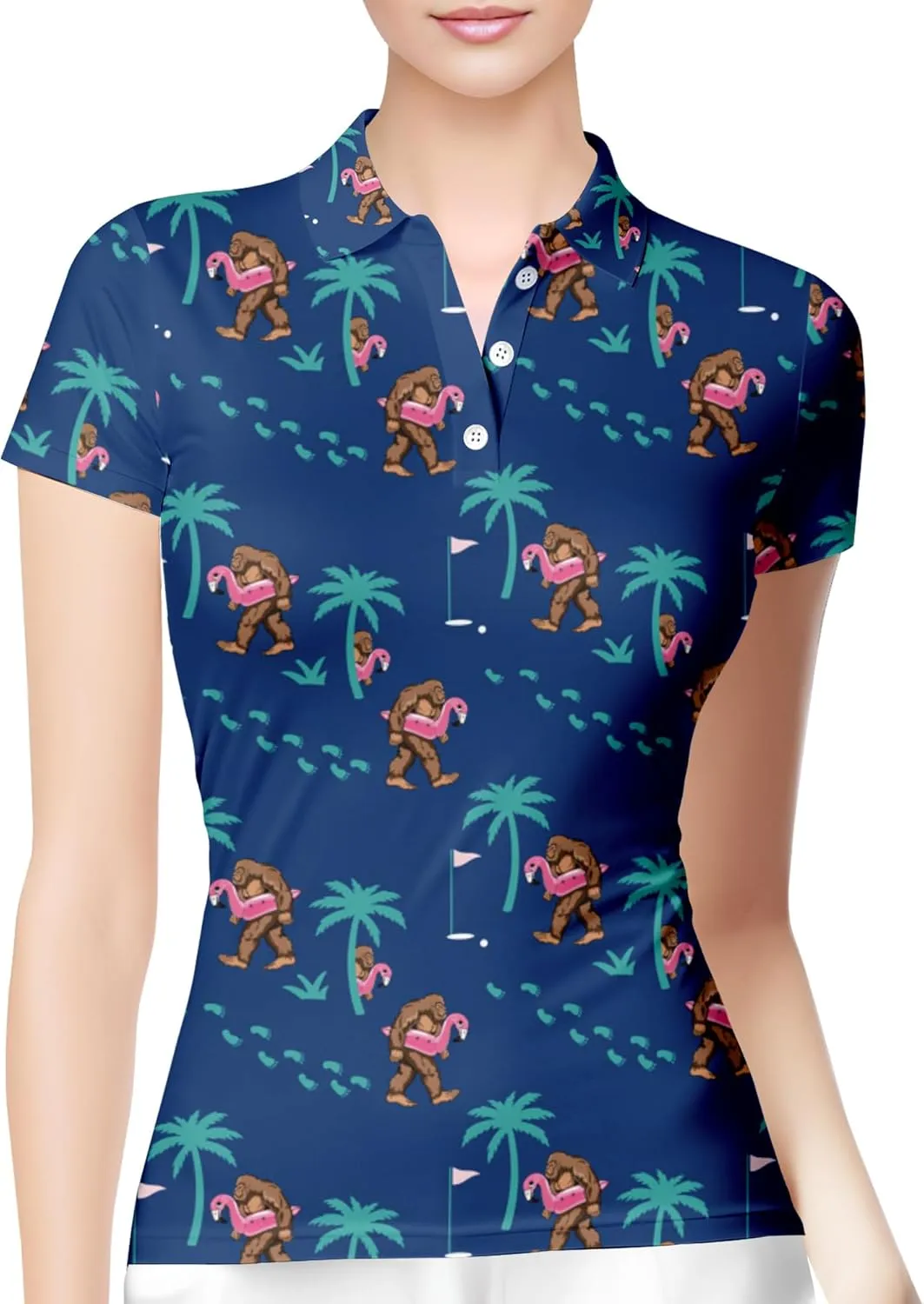 HIVICHI Funny Golf Shirts for Women Cute Crazy Print Moisture Wicking Short Sleeve Polo Shirts for Women