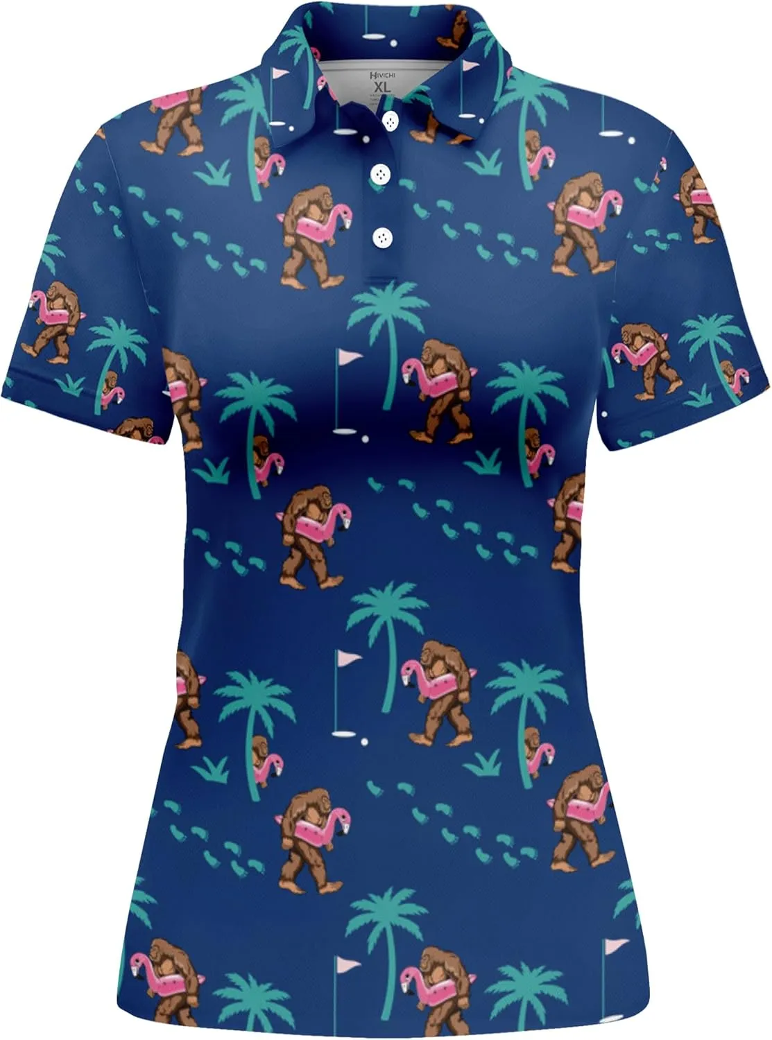 HIVICHI Funny Golf Shirts for Women Cute Crazy Print Moisture Wicking Short Sleeve Polo Shirts for Women