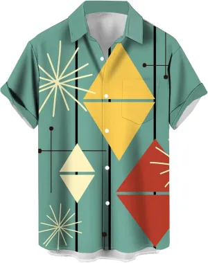 Hodaweisolp Men's Casual Short Sleeve Button Down Bowling Summer Loose Hawaiian Beach Shirts