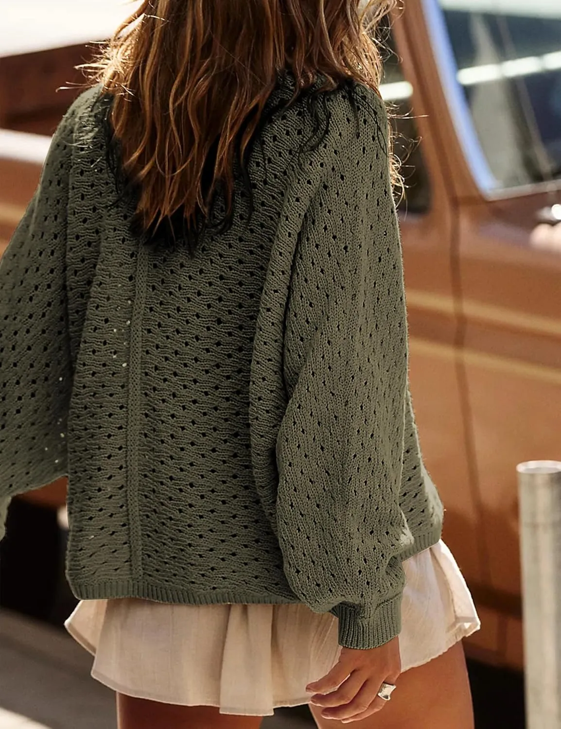 Hoodies for Women Oversized Knit Sweatshirt Long Sleeve Button Drawstring V Neck Pullover Sweaters