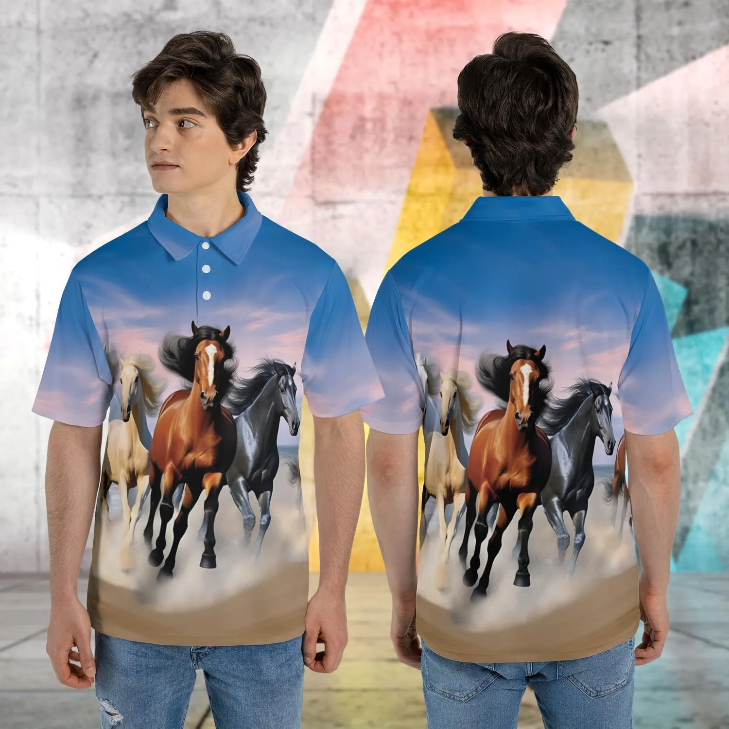 Horse Lovers Polo Shirts for Men - Love Horse Mens Quick Dry Short Sleeve Polo Shirts Series 23