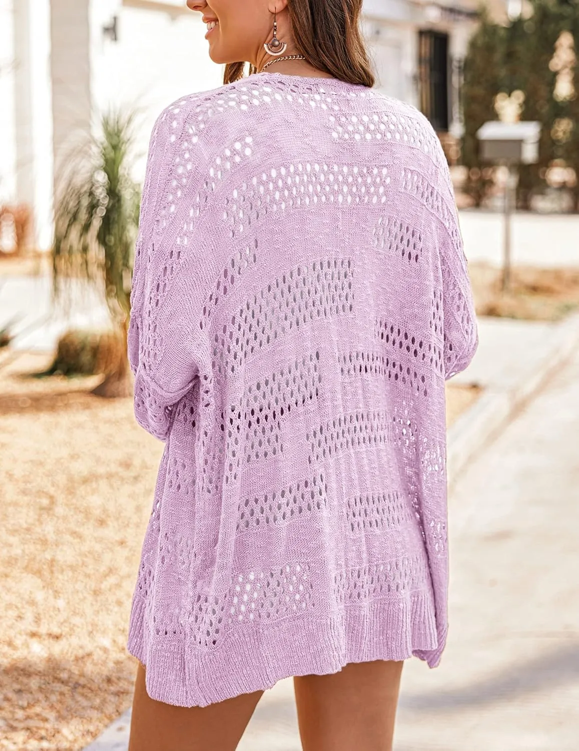 HOTOUCH Lightweight Crochet Cardigan for Women Long Sleeve Open Front Knit Oversized Cardigans Sweaters
