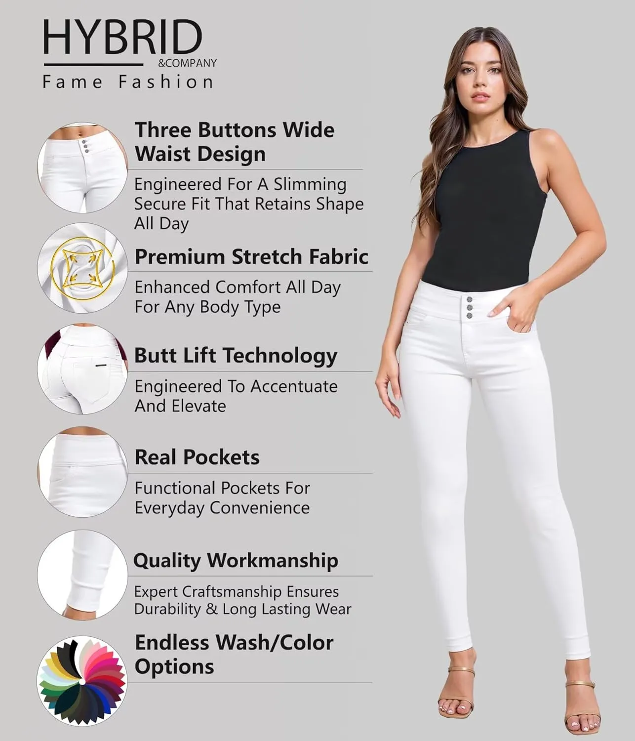 Hybrid & Company Women's Butt Lift Skinny High Waisted V3 Super Comfy Stretch Denim Pants